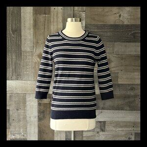 J.Crew Italian Cashmere sweater small blue stripes preppy old money euro summer